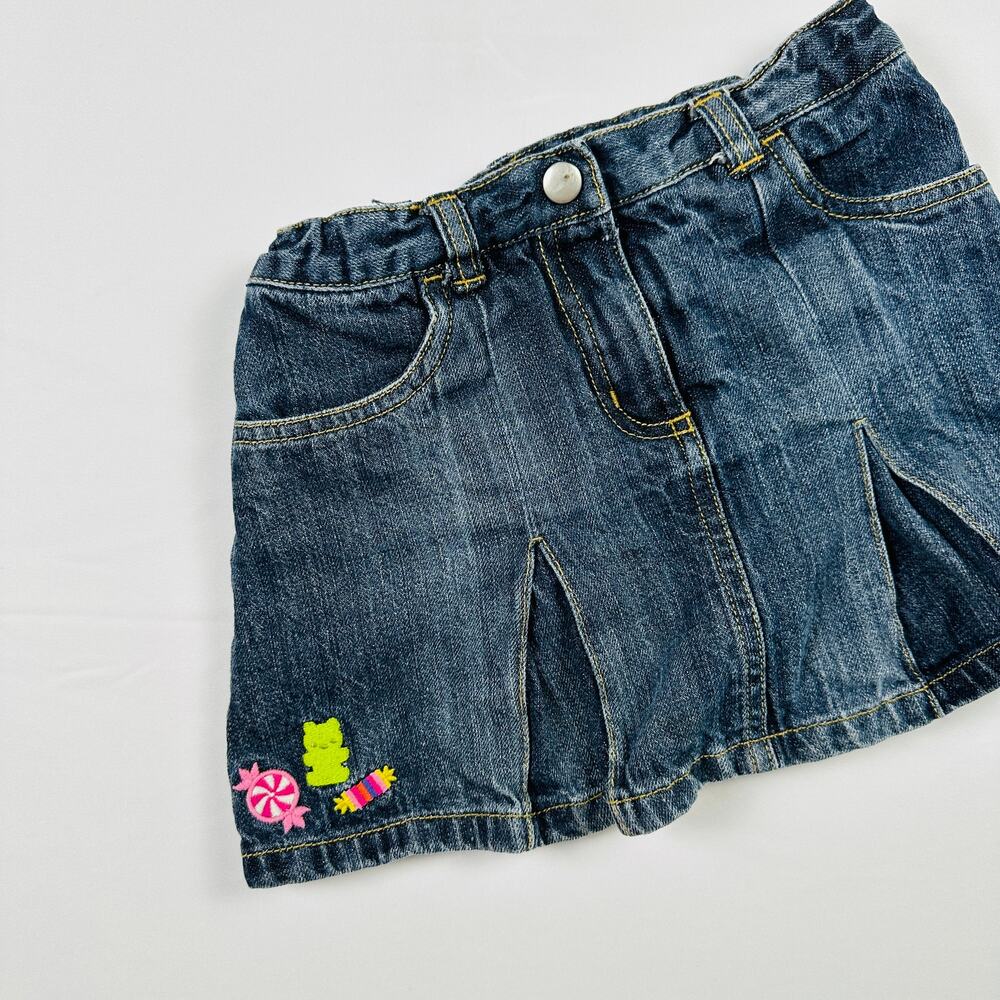 Y2K 2009 Gymboree Gummy Bear/Sweets/Candy Embroidered Denim Pleated Skort Sz 5